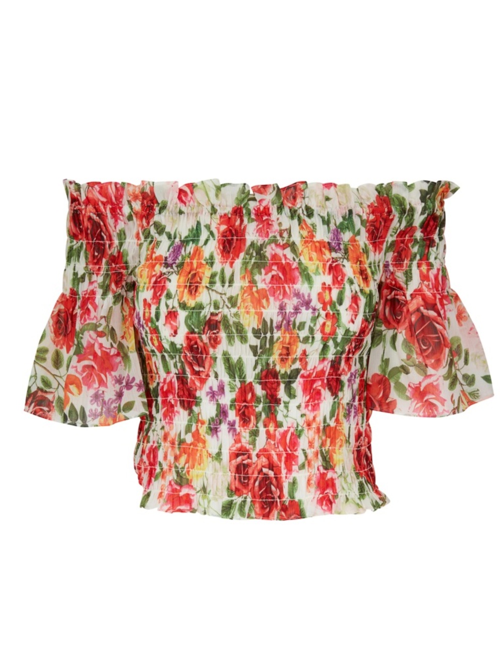 L’Agence Bexley Off Shoulder Smocked Top in White Multi Garden Floral S $260 - Picture 15 of 15